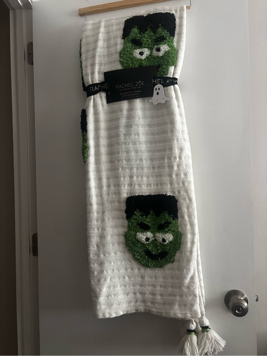 Rachel Zoe Other - Rachel Zoe Halloween White Throw blanket with Green Frankenstein